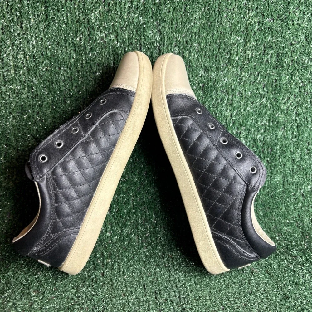 UGG Australia Jemma Quilted Leather Slip On Low Top Sneaker Black Beige Kids 5